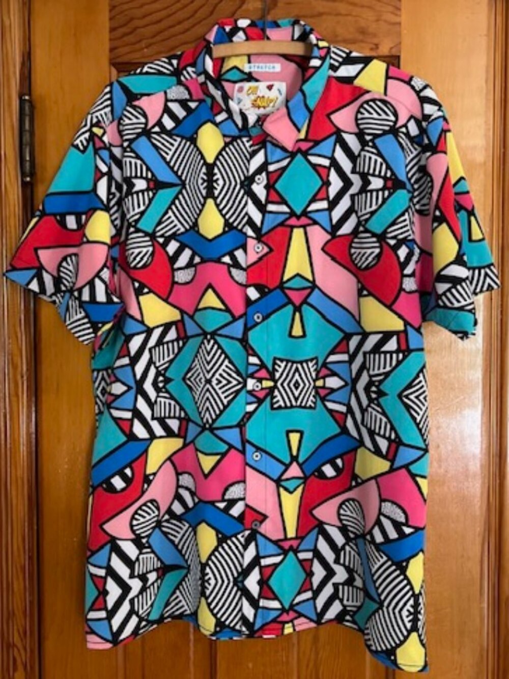 Oh Snap! Drill Clothing Stretch Y2K Bold Button-Up Short Sleeve Shirt Men’s XL